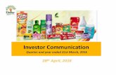 Investor Comm Q4FY16 Final - · PDF fileWater, Cream, Lotion, Face Freshener and Face Washes ... the back of increased doctor coverage as a part of the Medico Marketing Initiative‐Project