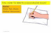 Think. Pair. Share. Define discursive.colaistemuirelearninghub.com/resources/Discursive essay.pdf · Title: HOW TO WRITE A DISCURSIVE ESSAY Starter: Think. Pair. Share. •Define