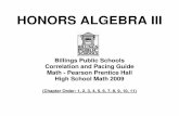 Honors Algebra III pacing-June 2009 - Billings Public … Guide - (Pacing... ·  · 2010-08-24HONORS ALGEBRA III Billings Public Schools Correlation and Pacing Guide ... quadratic
