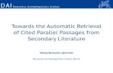 Towards the Automatic Retrieval of Cited Parallel Passages from Secondary Literature