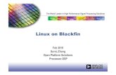 Linux on Blackfin Feb 2010 Linux on Blackfin Feb 2010 Sonic Zhang ... Blacfin DSP lib, Float point lib SQL Lite ALSA, USB, ... Examples Using the Distribution