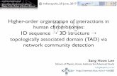 Higher-order organization of interactions in human chromosomes:   1D sequence → 3D structure →   topologically associated domain (TAD) via network community detection