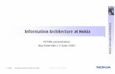 Information Architecture at Nokia - · PDF fileInformation Architecture at Nokia NOKIA Information Architecture ... Project Handover ... • Stakeholder analysis • User profiles