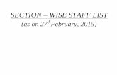 SECTION WISE STAFF LIST - RSINTRANETrsintranet.nic.in/intrars/rss/sectionlist2013.pdfSECTION – WISE STAFF LIST (as on 27thFebruary, 2015)-1-SL. No. Section Junior Clerk Senior Clerk