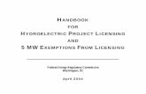 MW EXEMPTIONS F L - Federal Energy Regulatory · PDF file · 2004-05-12HANDBOOK FOR HYDROELECTRIC PROJECT LICENSING AND 5 MW EXEMPTIONS FROM LICENSING _____ Federal Energy Regulatory
