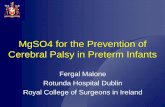 MgSO4 for the Prevention of Cerebral Palsy in Consider administering MgSO4 to any patient at imminent risk preterm delivery 24-32 wks • 30% reduction in incidence of CP proven •