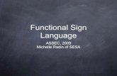 Functional Sign Language - · PDF fileWhat is functional sign language? • Signed English, also called Signed Exact English (SEE) or Pidgin Sign Language is a code of English. Although