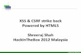 XSS & CSRF strike back Powered by HTML5 Shreeraj Shah ...conference.hitb.org/hitbsecconf2012kul/materials/D2T1 - Shreeraj... · Powered by HTML5 Shreeraj Shah HackInTheBox 2012 Malaysia