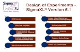 Design of Experiments - SigmaXL® Version 6 of Experiments.pdf · Analyze Catapult DOE Predicted Response Calculator Response Surface Designs Contour & 3D Surface Plots . Design of