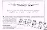 A Critique of the Research on Learning Styles - · PDF fileA Critique of the Research on Learning Styles Like the blind men in the fable about the elephant, ... tification of relevant