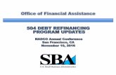 504 Debt Refinance Program - Small Business Administration · PDF fileAll"regulaons"and"standard"operang"procedures"of"the"504" Program"apply"to"reﬁnancing"under"the"Act,"with"some"