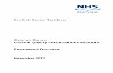 Scottish Cancer Taskforce stage epithelial ovarian cancer and will typically include TAH, BSO and omentectomy and may also involve assessment by palpation, visualisation and/or biopsy
