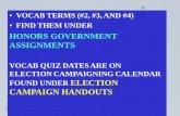 HONORS GOVERNMENT ASSIGNMENTS · honors government assignments vocab quiz dates are on election campaigning calendar found under election campaign handouts ... the political spectrum.