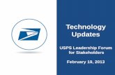 Technology Updates - USPS 19, 2013 · Management Dynamic ... • Self-Service Check-In ... Mail Inventory Management Predictive Workloads Customer Reporting and Analytics Costing