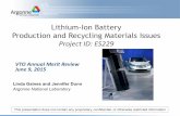 Lithium-Ion Battery Production and Recycling … Battery Production and Recycling Materials Issues ... significant environmental impacts in the ... Lithium-Ion Battery Production and