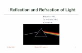Reflection and Refraction of Light - Princeton Universitygrothserver.princeton.edu/~groth/phys102s02/lectures/lecture_06.pdf · 28 Mar 2002 Physics 102 Lecture 6 3 Reflection of light