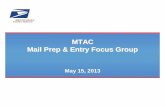 MTAC Mail Prep & Entry Focus Group - USPS€¦ ·  · 2013-05-16Consider the grade of cover stock and the coating when determining ... Reporting out in MTAC Open Session May 15,