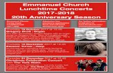 Emmanuel Church Lunchtime Concerts 2017-2018 20th ... · Christmas Celebration Concert with The York Waits A 14th Century Christmas — not only music, but costumes as well! ... Brahms: