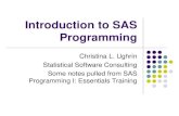 Introduction to SAS Programming - University Libraries · Introduction to SAS Programming Christina L. Ughrin Statistical Software Consulting Some notes pulled from SAS Programming