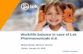 Work/life balance in case of Lek Pharmaceuticals d.d. balance in case of Lek Pharmaceuticals d.d./ Marjan Novak / Tallinn, January 22, 2016 Lek Pharmaceuticals d.d. at a glance Founded