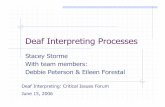 Deaf Interpreting Processes - - Deaf Interpreter Institute · Deaf Interpreting Processes Stacey Storme With team members: Debbie Peterson & Eileen Forestal Deaf Interpreting: Critical