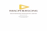 MACPHERSONS RESOURCES LIMITED · MACPHERSONS RESOURCES LIMITED ABN 98 139 357 967 Interim ... The Company has ordered long lead items such as the new 480,000tpa Merrill-Crowe plant