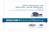 The House of Needs and Wants - MoneySmart · The House of Needs and Wants Year level 3 . Duration of unit 12 hours* Key learning area Mathematics, English, Science . ... Worksheet