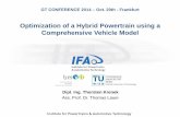 Optimization of a Hybrid Powertrain using a Comprehensive ... · Optimization of a Hybrid Powertrain using a Comprehensive Vehicle Model GT CONFERENCE 2014 – Oct. 20th - Frankfurt