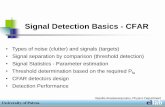 Signal Detection Basics - CFAR Detection... · Signal Detection Basics - CFAR • Types of noise (clutter) and signals (targets) • Signal separation by comparison (threshold detection)