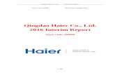 Qingdao Haier Co., Ltd. 2016 Interim Report · sole purpose of strategic investment in the Company Haier Electrics, 1169 ... Discussion and analysis of the Board on the operation