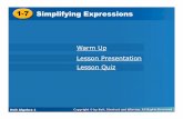 1-71-7Simplifying ExpressionsSimplifying Expressions …blog.wsd.net/rejohnson/files/2010/09/6th-A1CH1L7.pdf ·  · 2010-09-291-7 Simplifying Expressions Simplify 1. 2. Bell Quiz