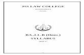 BA.,LL.B (Hons.) SYLLABUS - JSS Law College · Legality of objects: ... Definition, Nature and Scope of the Law of Torts ... Ubi Jus ibi Remedium, Definition, Distinction between