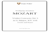 Wolfgang Amadeus MOZART - Duo Klierduo-klier.com/wp-content/uploads/2013/11/Mozart-Concerto-No-3.pdf · Wolfgang Amadeus MOZART Violin Concerto No 3 in G Major, KV 216 Violin and