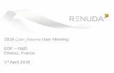 Code Saturne User Meeting EDF R&D April 2016 ·  · 2017-10-202016 Code_Saturne User Meeting EDF –R&D Chatou, France ... • Used as part of the open source chain SALOME –Code_Saturne