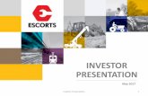 INVESTOR PRESENTATION - Escorts Group€¦ · Real Estate Sand Mines Excavators & others 16,352 22,644 38% 2 Material Handling Roads Power Pick & carry Cranes 3293 4464 36% Other