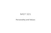 MGT 321 - Dr. Ummaha Hazra @NSU · MGT 321 Personality and Values. Personality and its importance in OB •Personality: Personality is the sum total of ways in which an individual