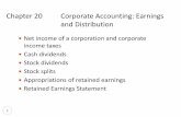 Chapter 20 Corporate Accounting: Earnings and Distribution · • Many corporations maintain a constant dividend policy. ... if a corporation declares a 10% stock dividend ... Slide