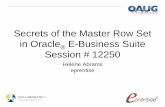 Secrets of the Master Row Set in Oracle E-Business Suite ...€¦ · in Oracle ® E-Business Suite Session # 12250 Helene Abrams ... • Generate presentation quality financial reports