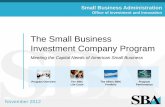 The Small Business Investment Company Program Overview - FY 2013... · Small Business Administration ... The Small Business Investment Company Program ... -Debenture Portfolio by