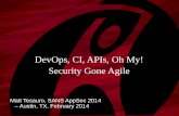 DevOps, CI, APIs, Oh My! Security Gone Agile - SANS · DevOps, CI, APIs, Oh My! Security Gone Agile Matt Tesauro, SANS AppSec 2014 – Austin, TX, February 2014 . RACKSPACE ... Securing