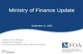Ministry of Finance Update - MFOA · Ministry of Finance Update September 21, 2016. ... has a licensed commercial elevator operation. 10 ... Municipal Value of Vacancy Rebates