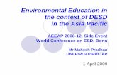 Environmental Education in the context of DESD in the … · Environmental Education in the context of DESD ... Bye Laws, 5 year business plan ... building {Partnership with SIDA