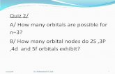 Quiz 2/ A/ How many orbitals are possible for n=3? B/ How many orbital nodes do 2S ,3P ...€¦ ·  · 2016-11-12B/ How many orbital nodes do 2S ,3P ,4d and 5f orbitals exhibit?