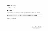 ACCA - Kaplan Publishing · ACCA Paper F1 FIA Diploma in Accounting and Business Accountant in Business ... We recommend that you attempt at least one two hour mock examination containing