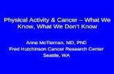 Physical Activity & Cancer – What We Know, What ... - AICR · Physical Activity & Cancer – What We Know, ... Ferrer RA et al. Ann Beh Med 2011. ... • 80% of target 225 minutes/week