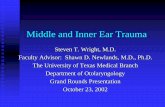 Middle and Inner Ear Trauma - University of Texas … and Inner Ear Trauma Steven T. Wright, M.D. Faculty Advisor: Shawn D. Newlands, M.D., Ph.D. The University of Texas Medical Branch