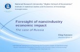 Foresight of nanoindustry economic impact of nanoindustry economic impact . The case of Russia . Foresight Centre . International Symposium on Assessing the Economic Impact of Nanotechnology