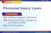 Personal Injury Laws - Weeblyhespinosa.weebly.com/uploads/2/3/5/5/23554876/chap06.pdf · Personal Injury Laws ... Distinguish a crime from a tort Discuss the elements of a tort ...