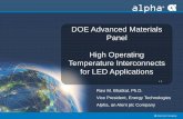 DOE Advanced Materials Panel: High Operating … · High Operating Temperature Interconnects for LED ... with each temperature cycle •Progressive mechanical fatigue/degradation