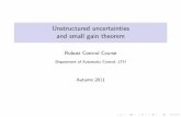 Unstructured uncertainties and small gain theorem small gain theorem - restatement ... Rcf uncertainty: ... ∈ BRH∞ Lcf uncertainty: P0 = M˜−1N,˜ M,˜ N˜ ∈ RH ∞ and lcf